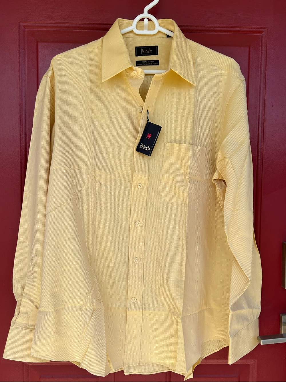 NWT PRINGLE OF SCOTLAND Yellow Men's Dress Shirt-💯cotton-silky & substantial